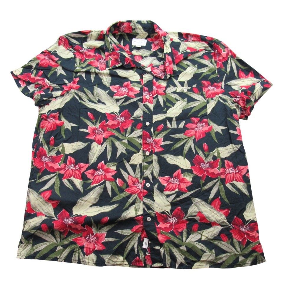 AMERICAN EAGLE Mens XXXL‎ Floral Print Short Sleeve Button Up Shirt Red Flowers